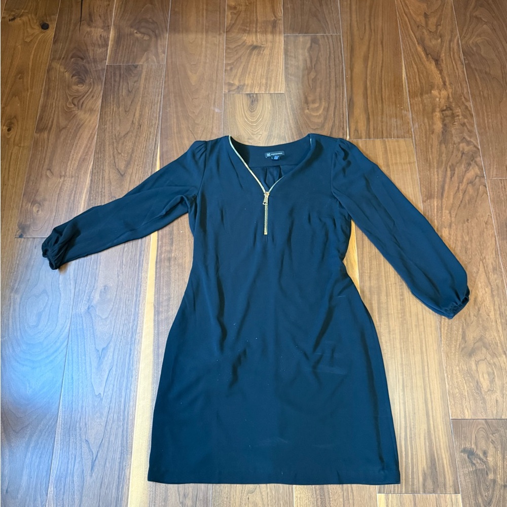 INC International Concepts Black Long-Sleeve Dress with Gold Zip